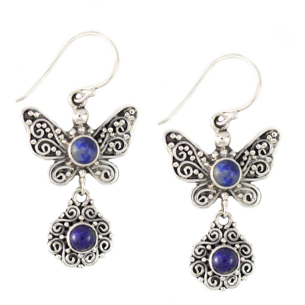 Anting Perak Kupu Kupu Lapis Lazuli E1187