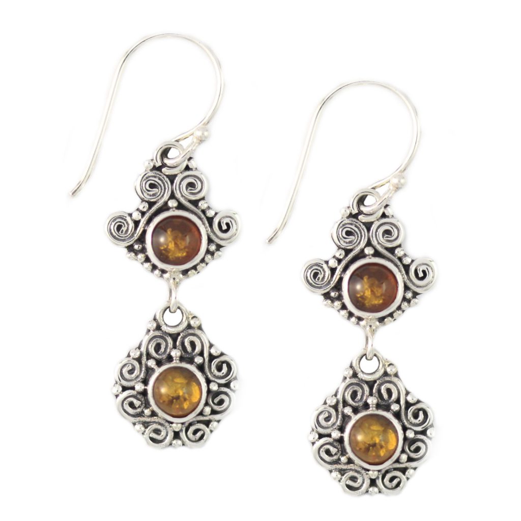 Anting perak Bun Rentet Amber E1188