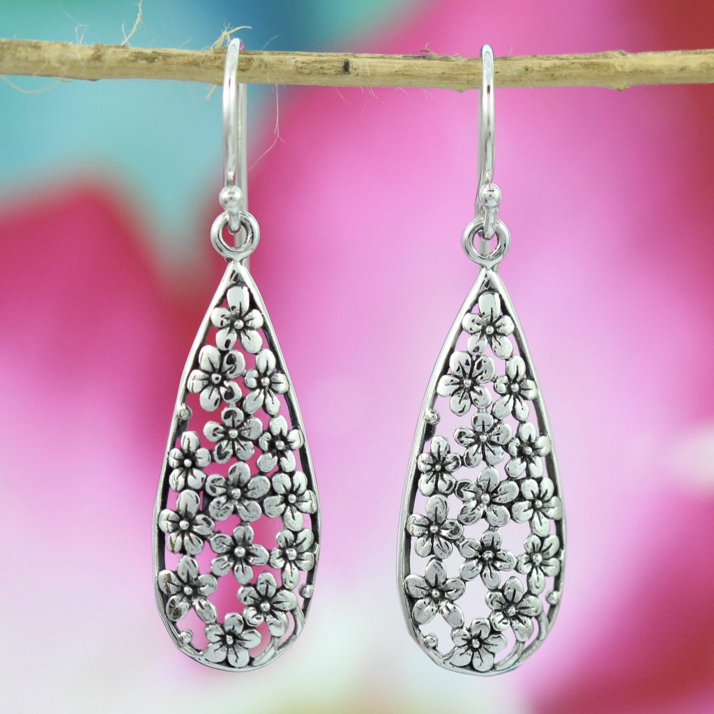 Anting Perak 925 Tetes Motif Bunga E1082