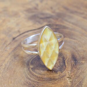 Cincin Wanita Perak 925 Kerang Asli (Yellow Mother of Pearl) R205 - Gambar 2