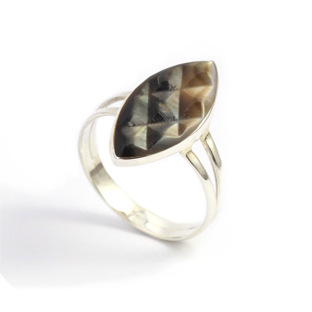 Cincin Wanita Perak 925 Kerang Asli (Yellow Mother of Pearl) R205