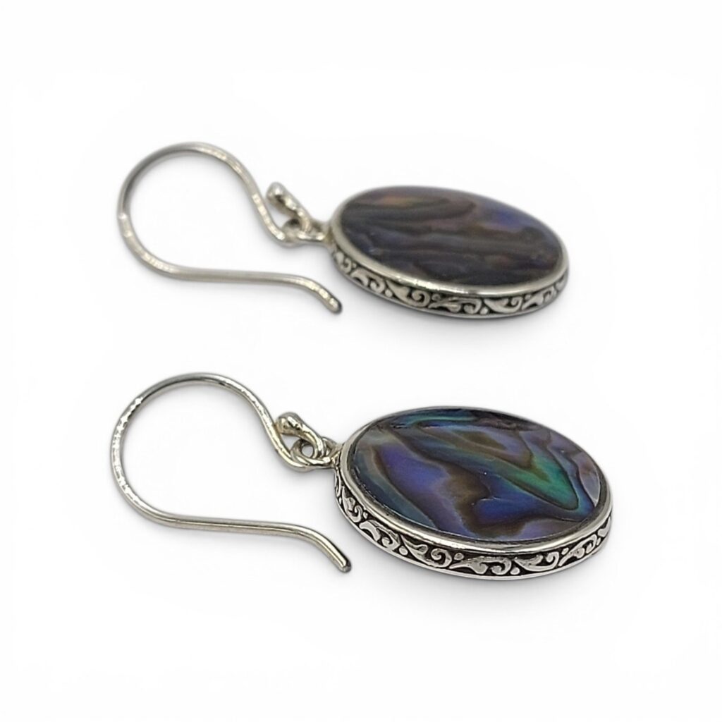Anting Abalone Perak Asli Ukiran Bali (Round Shell Earrings) E1099
