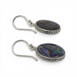 Anting Abalone Perak Asli Ukiran Bali (Round Shell Earrings) E1099 - Gambar 3