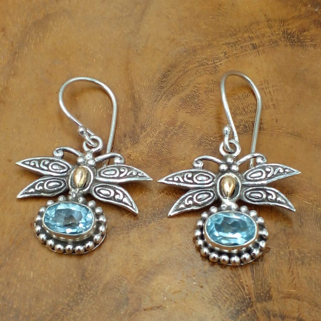 Anting Capung Perak Ukiran Bali Permata Asli E1270