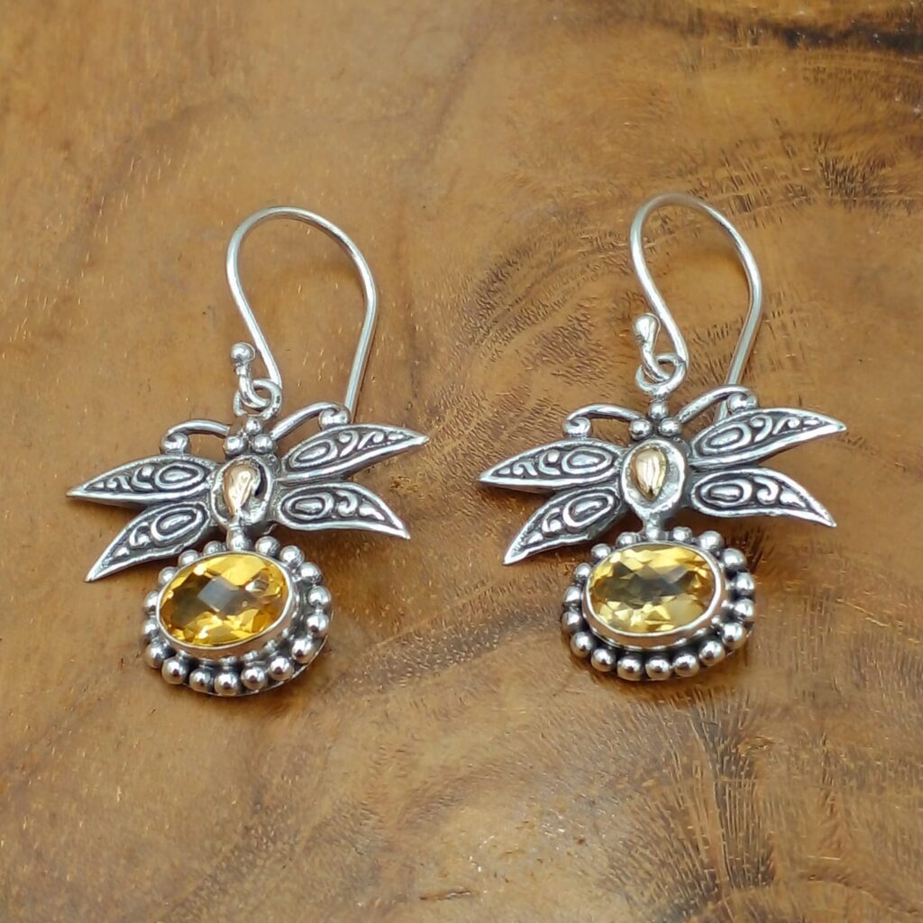 Anting Capung Perak Ukiran Bali Permata Asli E1270