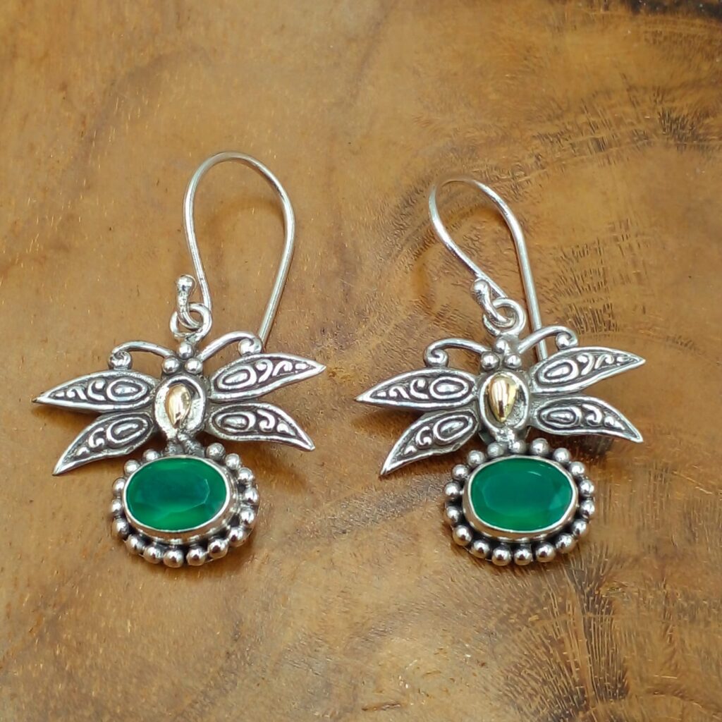 Anting Capung Perak Ukiran Bali Permata Asli E1270
