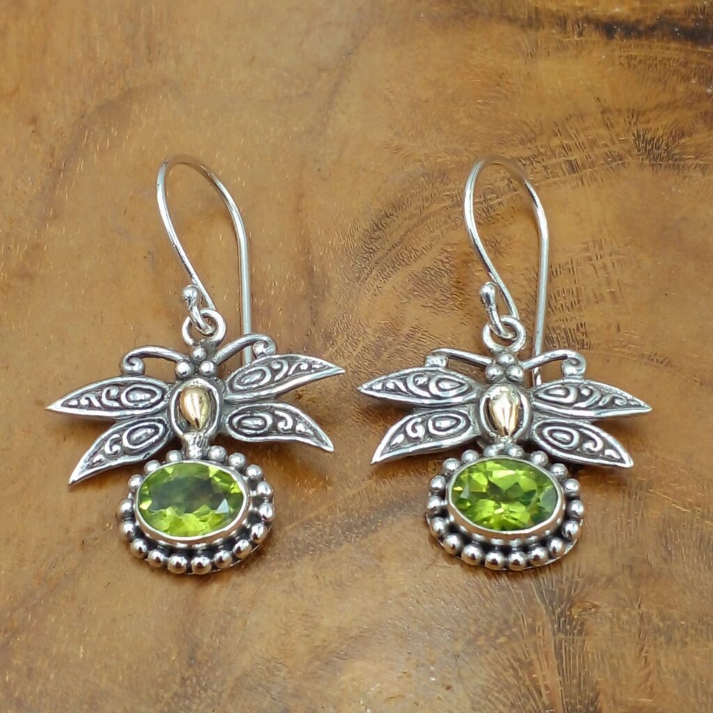 Anting Capung Perak Ukiran Bali Permata Asli E1270