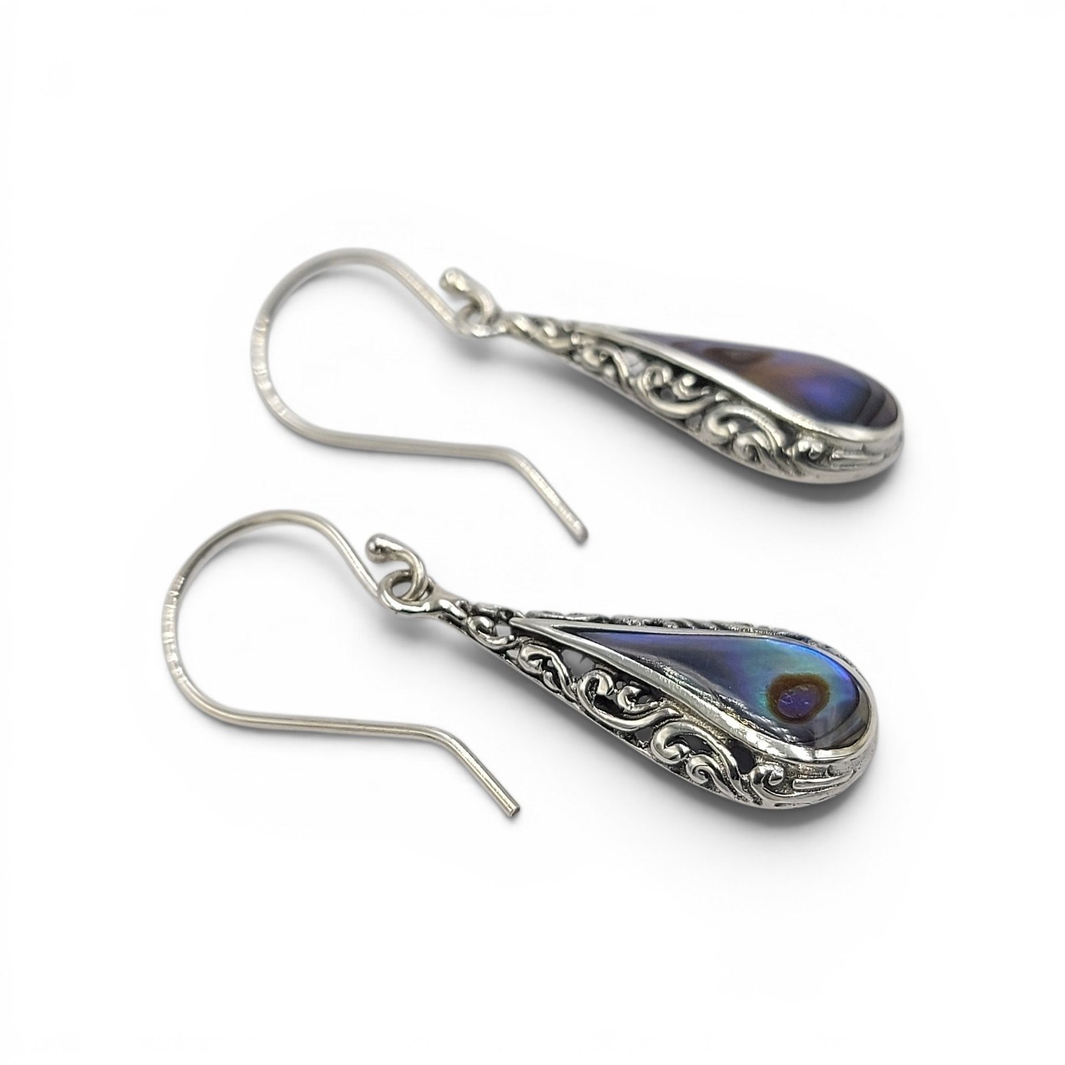 Anting Abalone Perak Asli Ukiran Bali (Teardrop Shell Earrings) E825 - Gambar 2