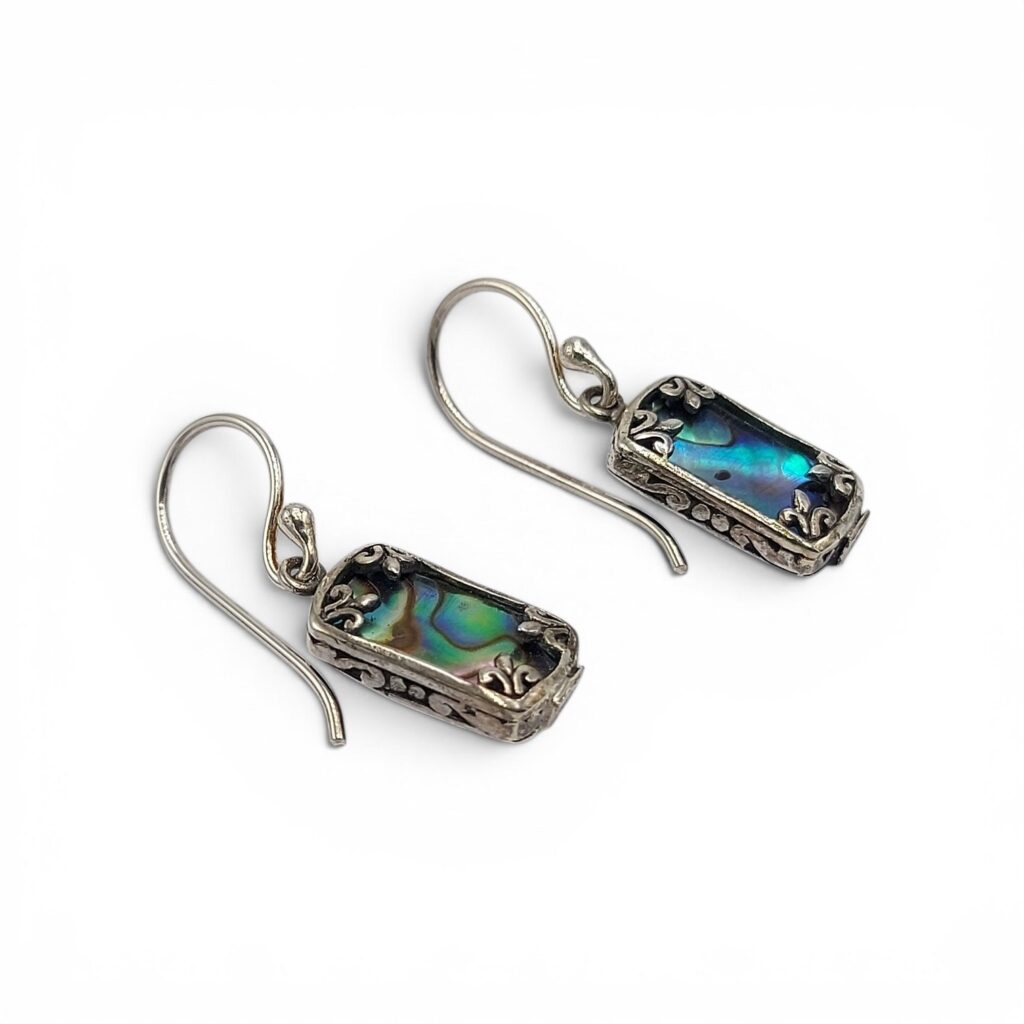 Anting Abalone Perak Asli Ukiran Bali (Rectangle Shell Earring) E843