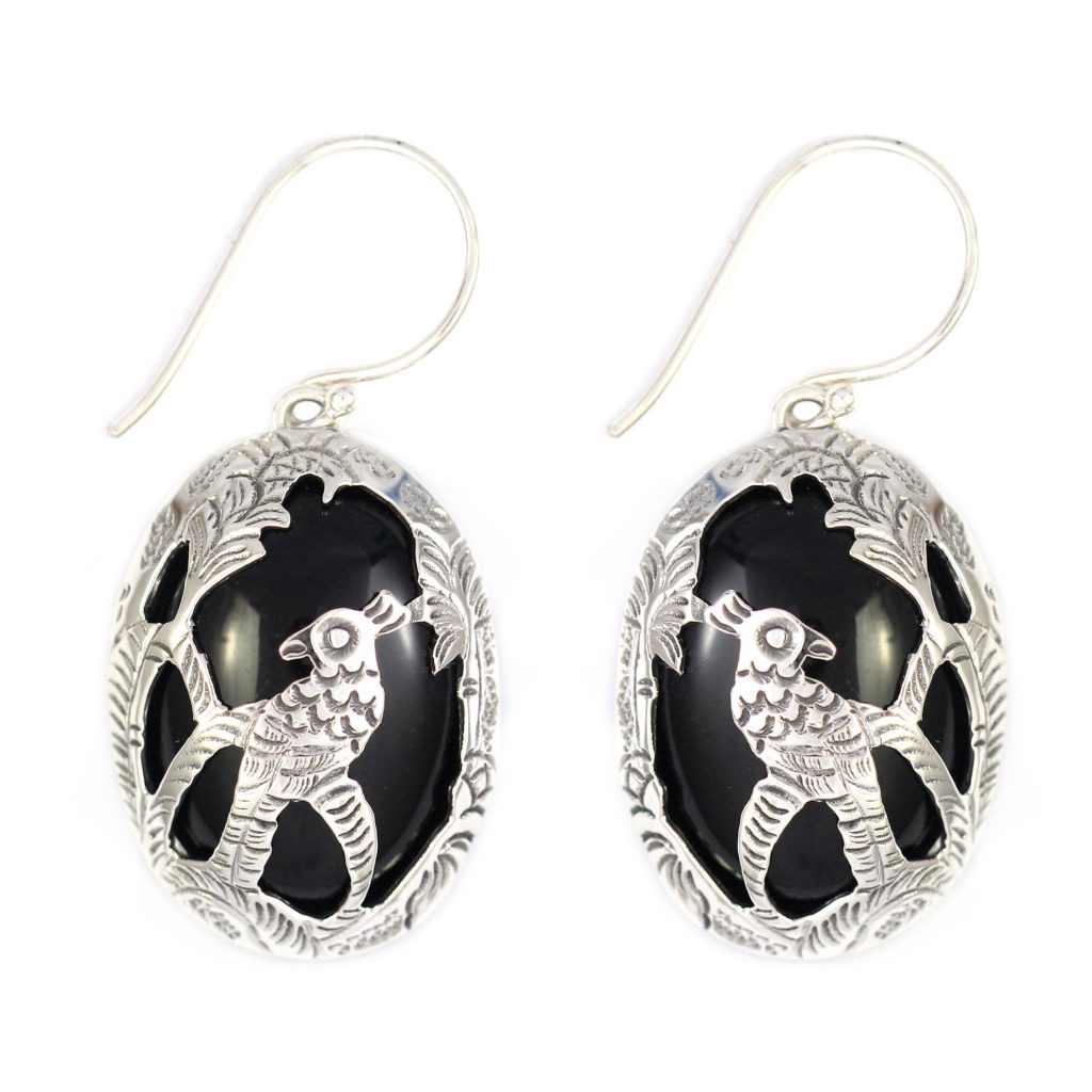 Anting Perak Bali Ukir Tatah Burung Kakatua E1252