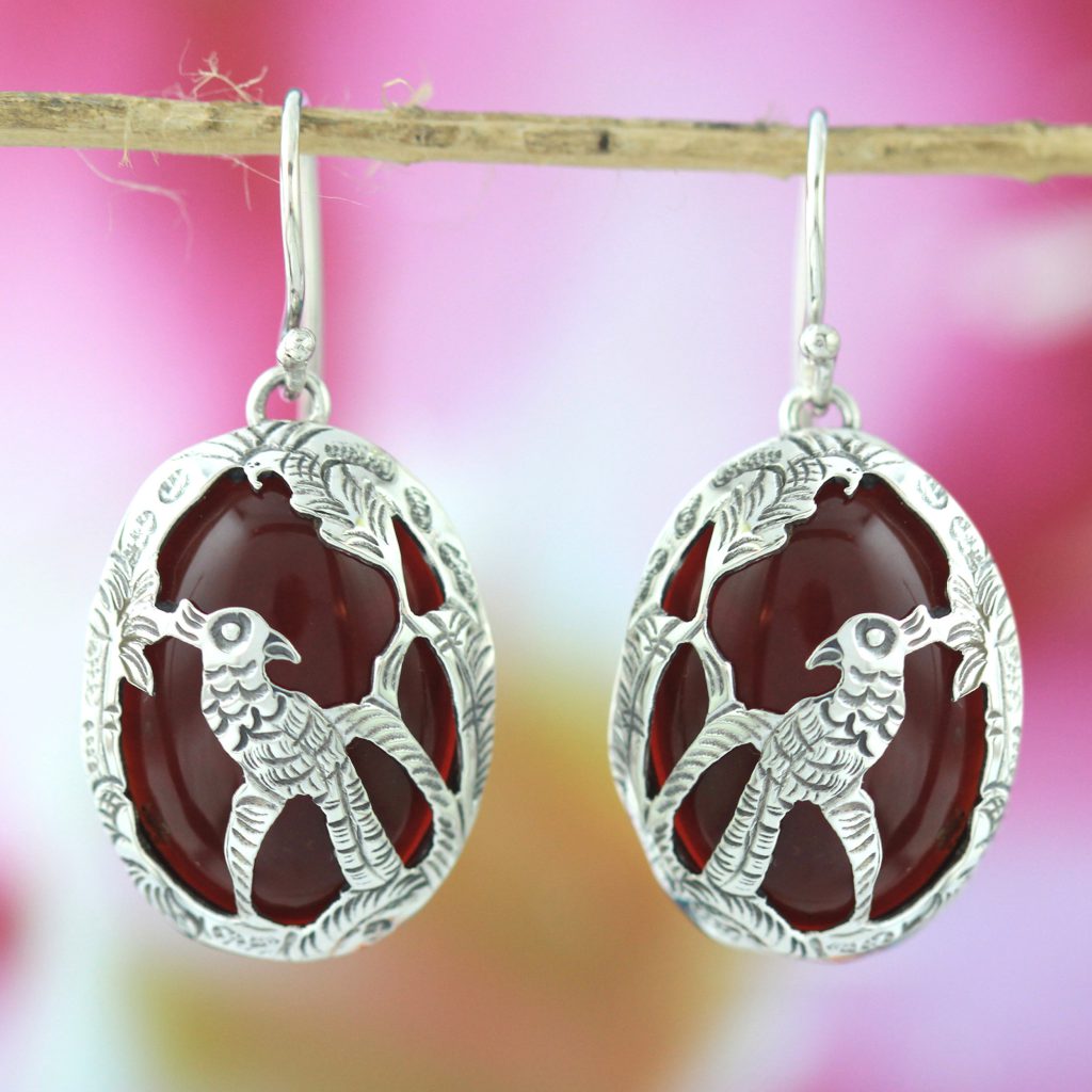Anting Perak Bali Ukir Tatah Burung Kakatua E1252