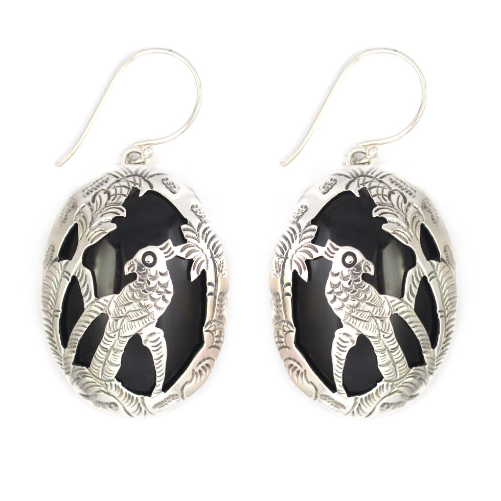 Anting Perak Tatah Burung Beo E1254