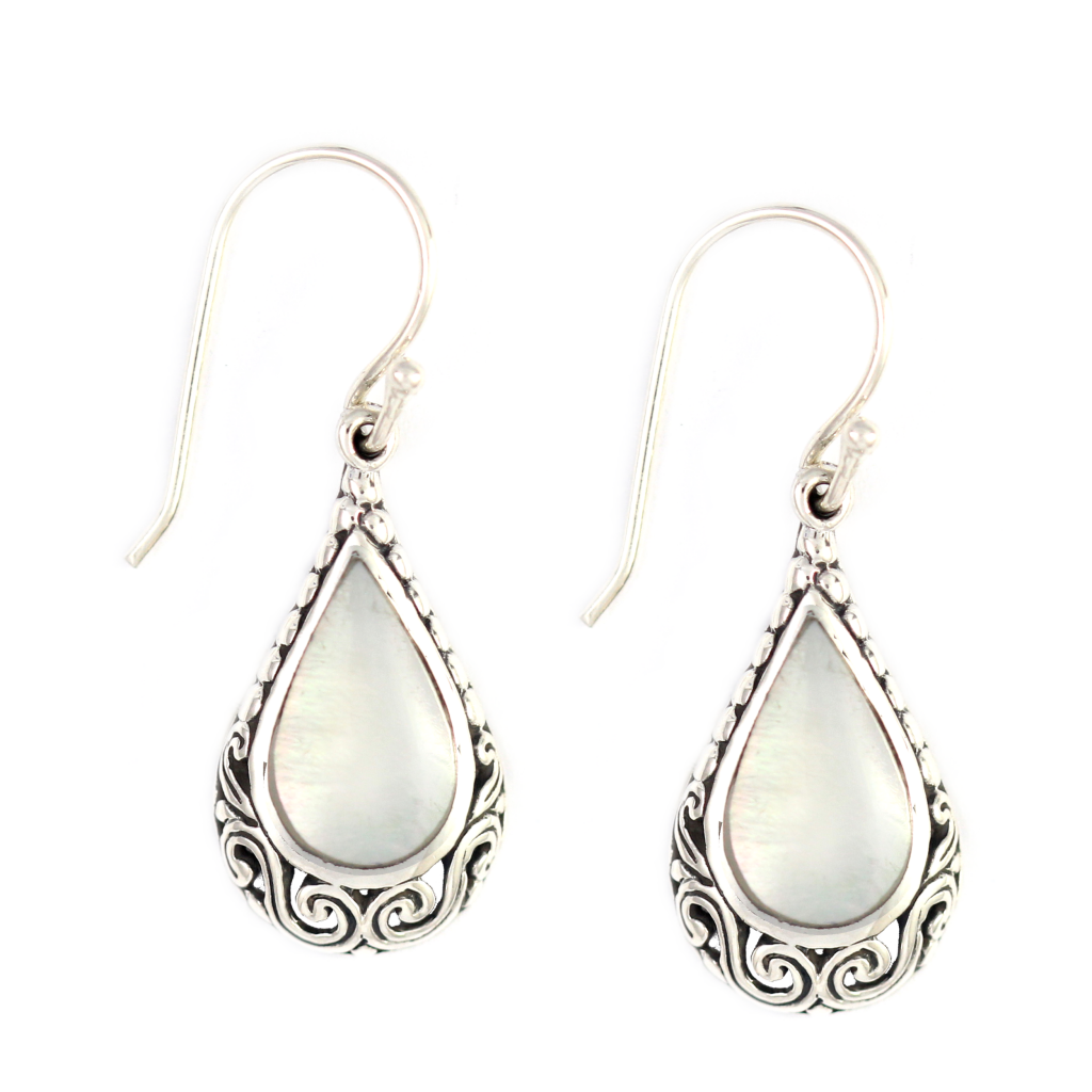 Anting Abalone Perak Asli Ukiran Bali (Abalone and Mother of Pearl Earrings) E817