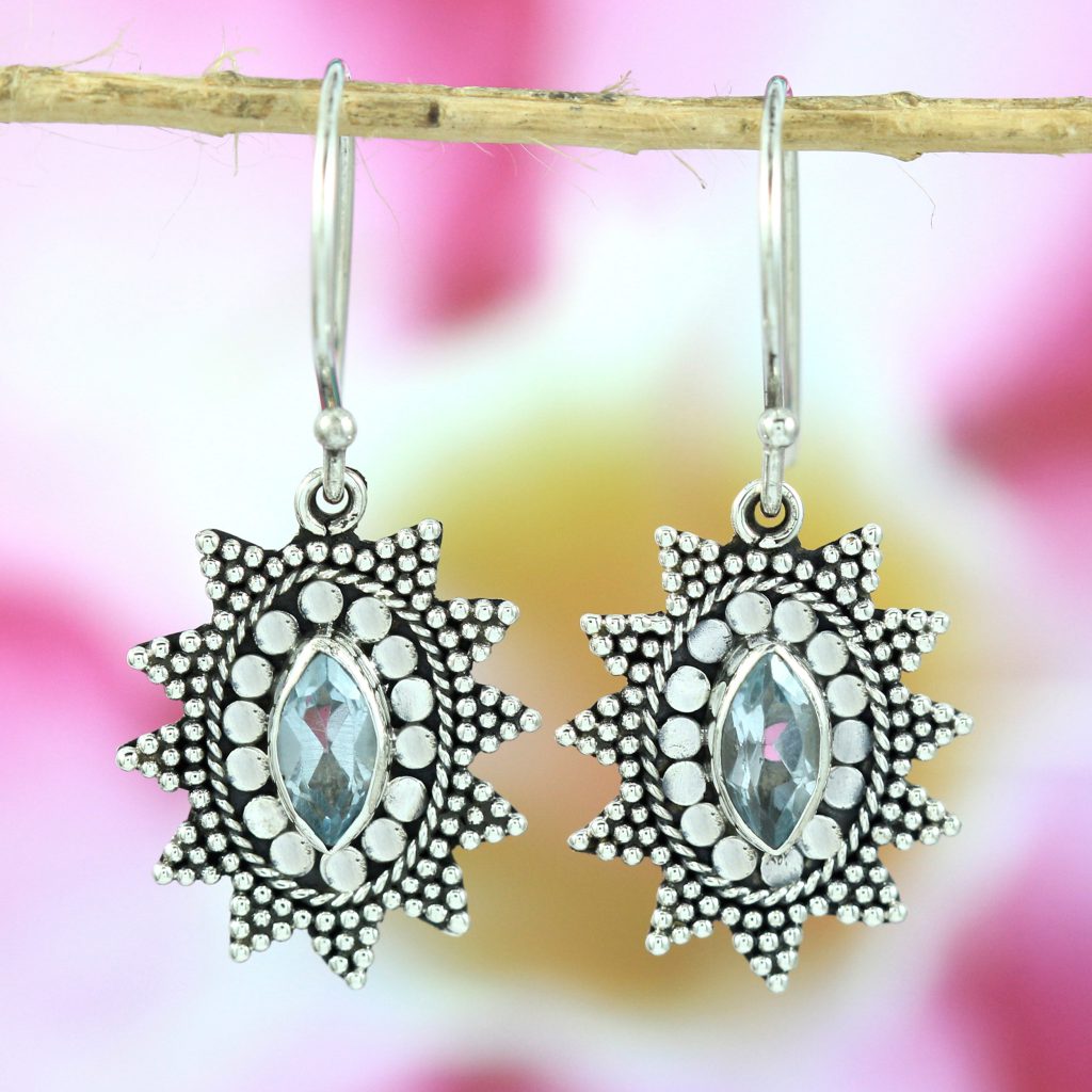 Anting Perak Bali Motif Jawan Matahari Permata Asli E150