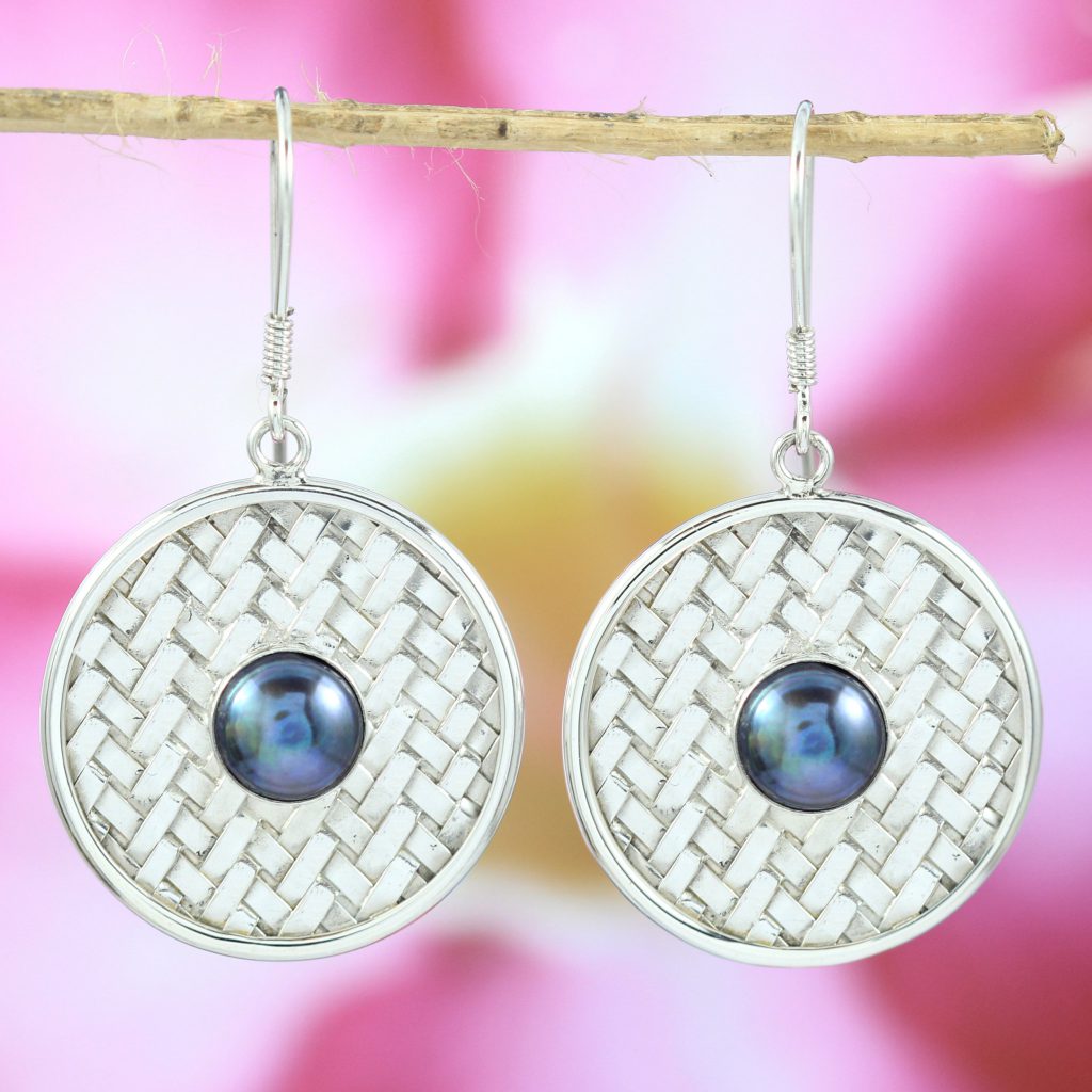 Anting Perak Wanita Motif Anyaman Mutiara E590
