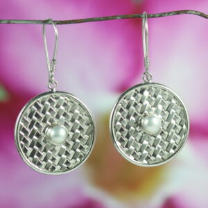 Anting Perak Tikar Bulat Mutiara E590 - Gambar 3