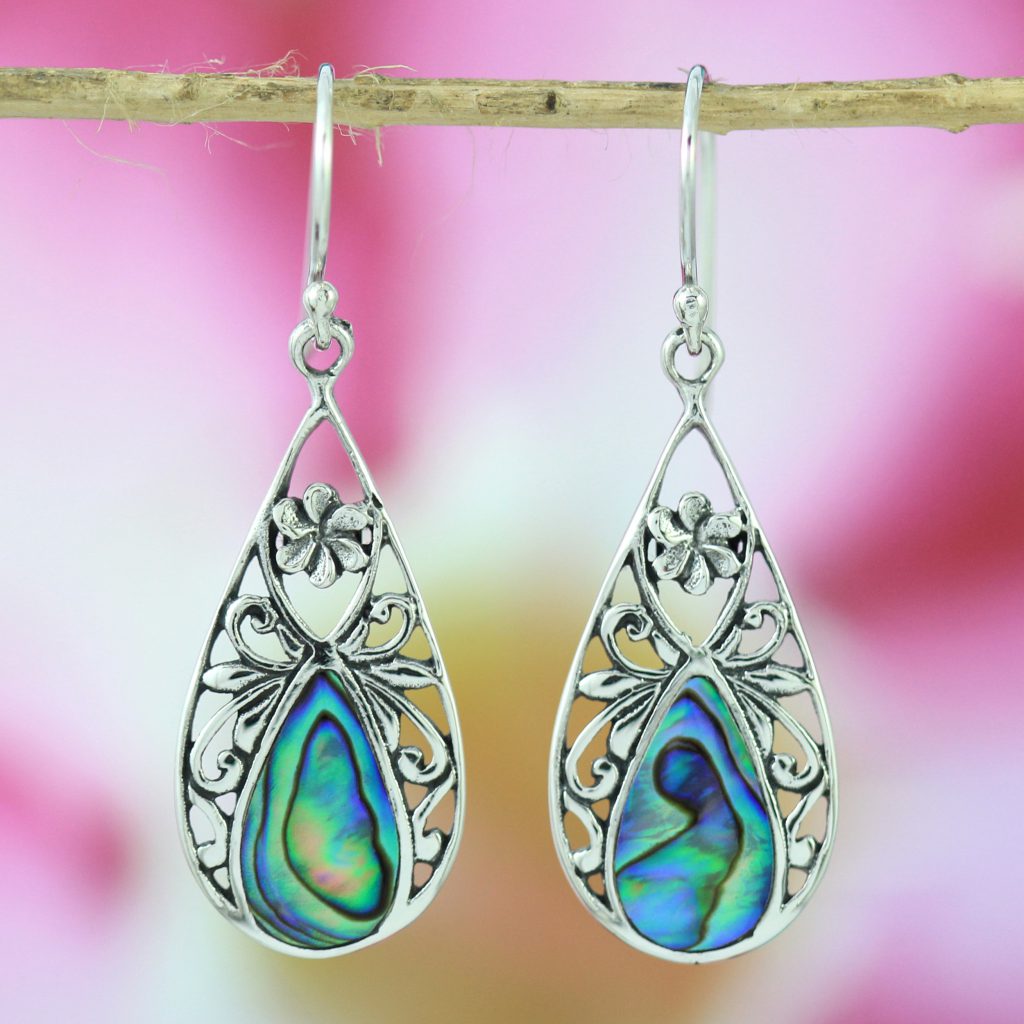 Anting Abalone Perak Asli Ukiran Bali (Shell Earrings) E955