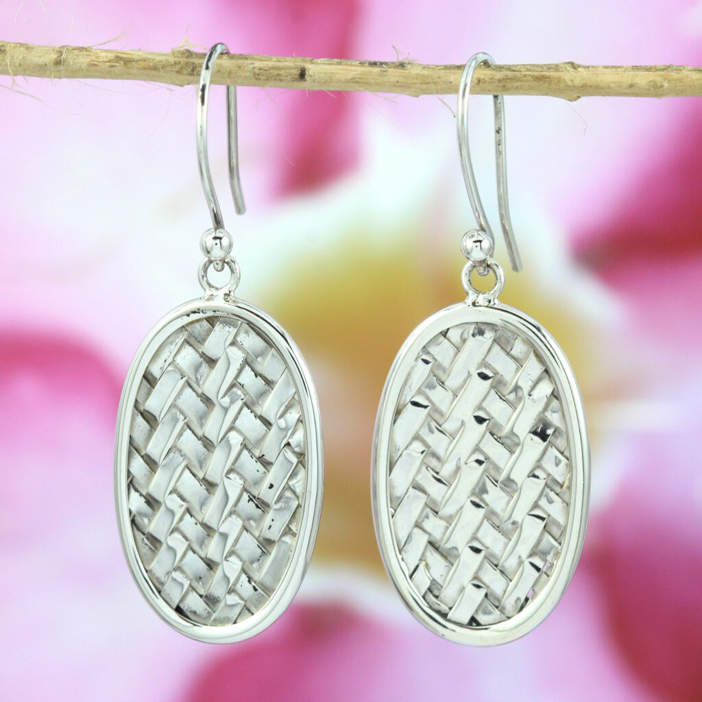 Anting Perak 925 Motif Anyaman Tikar Oval E958