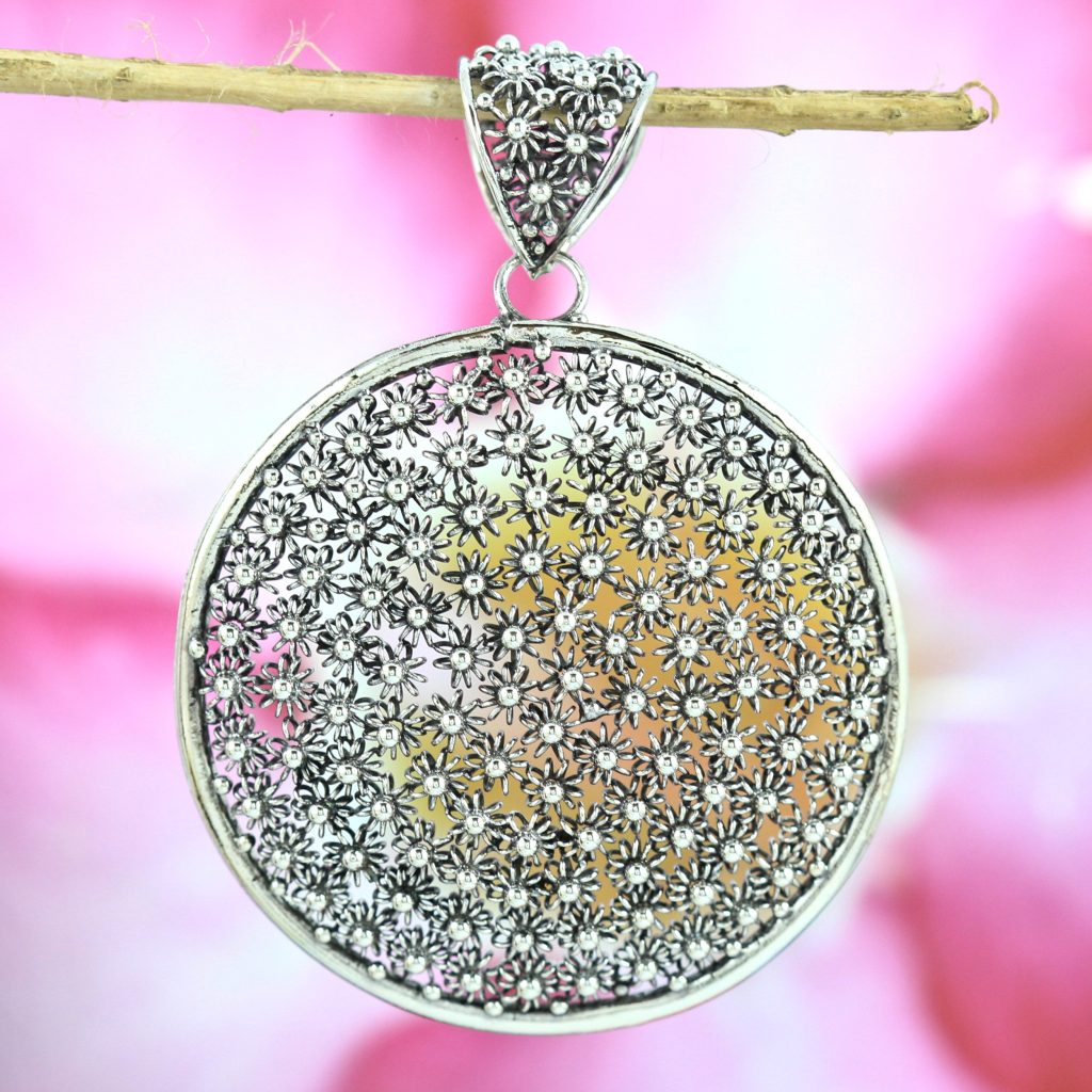 Liontin Perak Bali Motif Bun Paye Bulat P219L