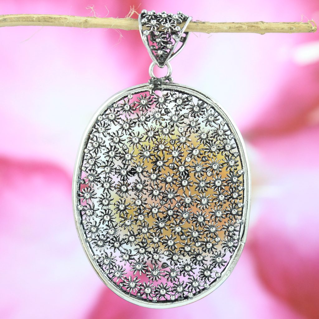 Liontin Perak Bali Motif Bun Paye Oval P497