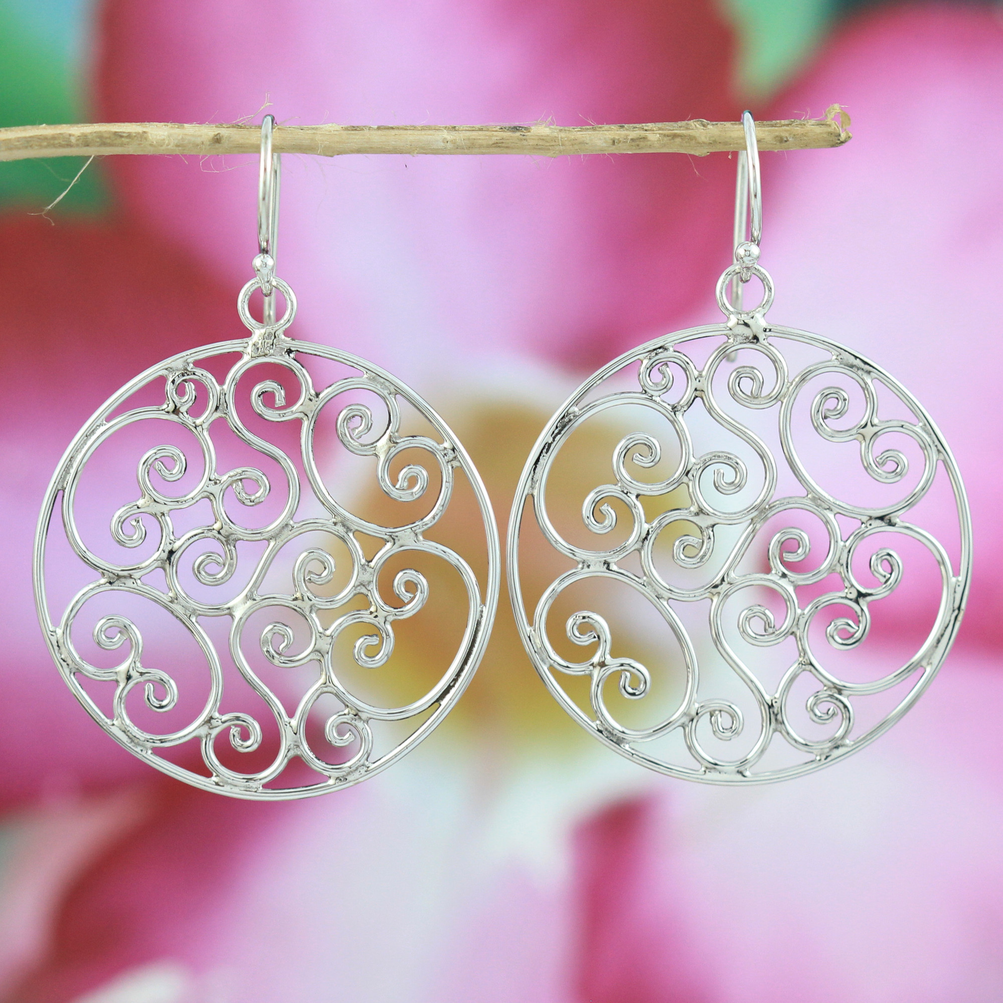 Anting Perak 925 Sulur Kerawang - Filigree Swirl Hook Earrings E423 - Gambar 2
