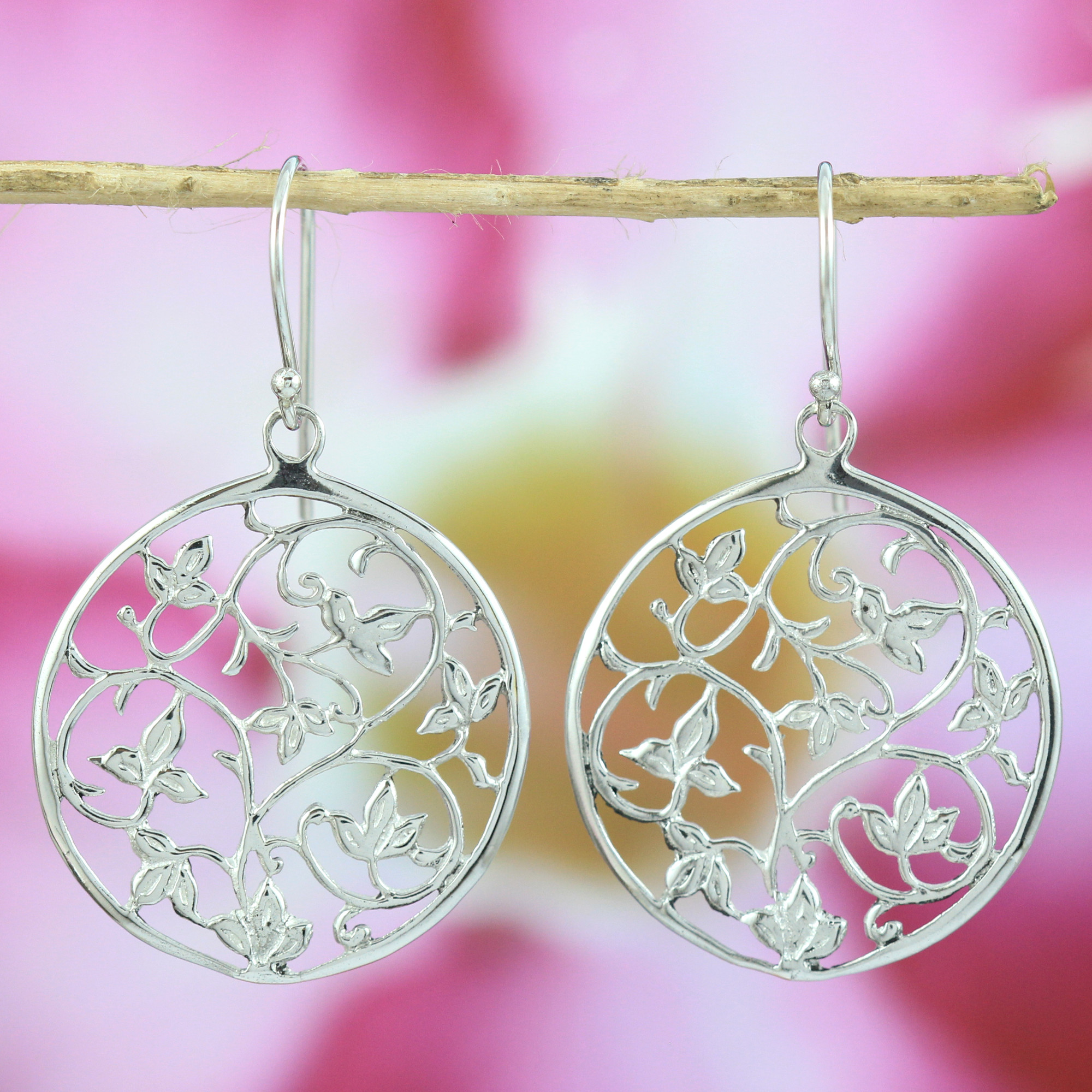 Anting Perak 925 Motif Daun dan Sulur E747 - Gambar 2