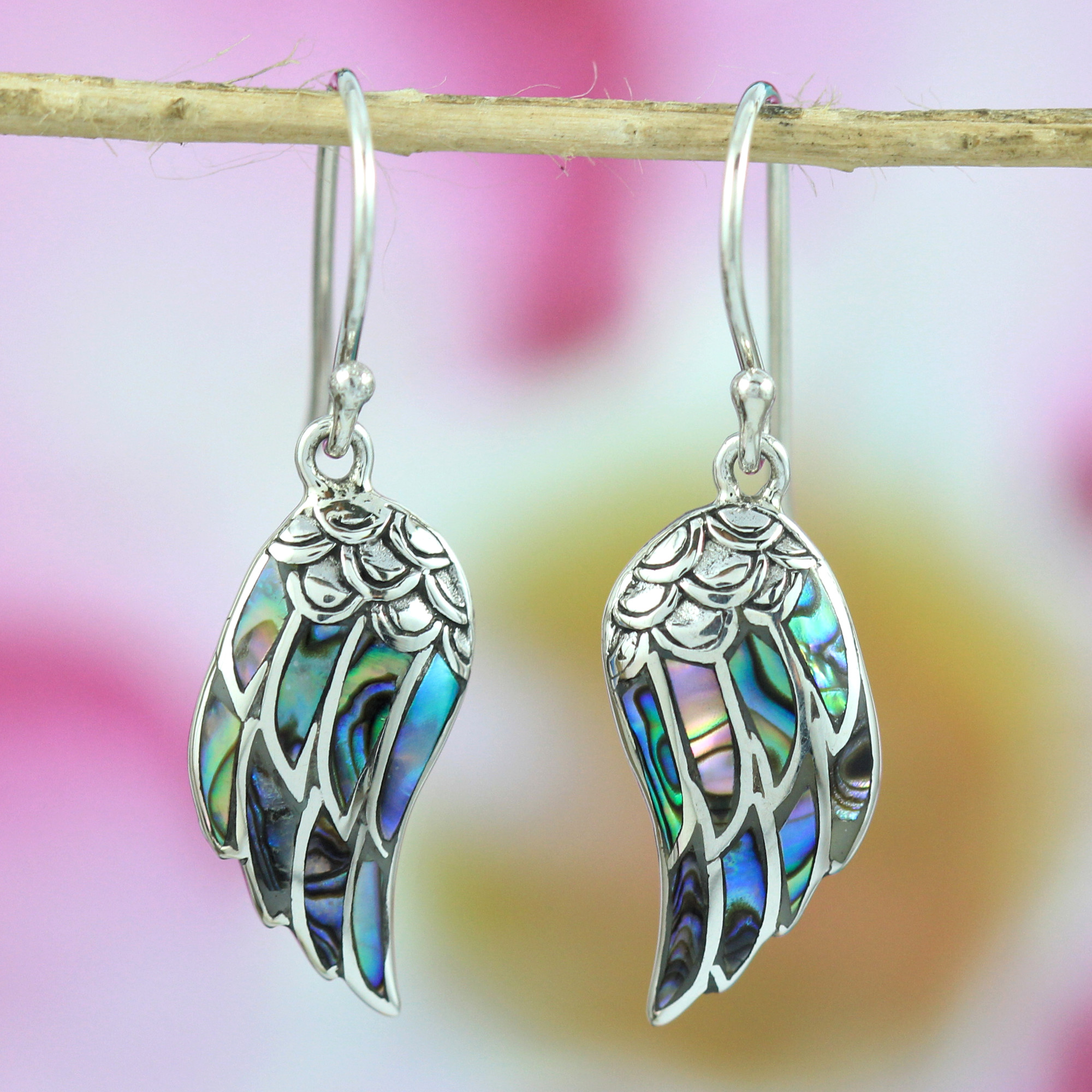 Anting Perak Sayap Kerang Asli (Abalone dan Mother of Pearl) E966 - Gambar 2