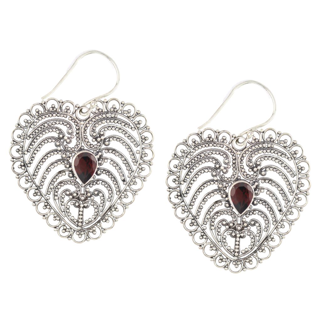 Anting Perak Bali Bun Kerawang (Filigree Heart) E165