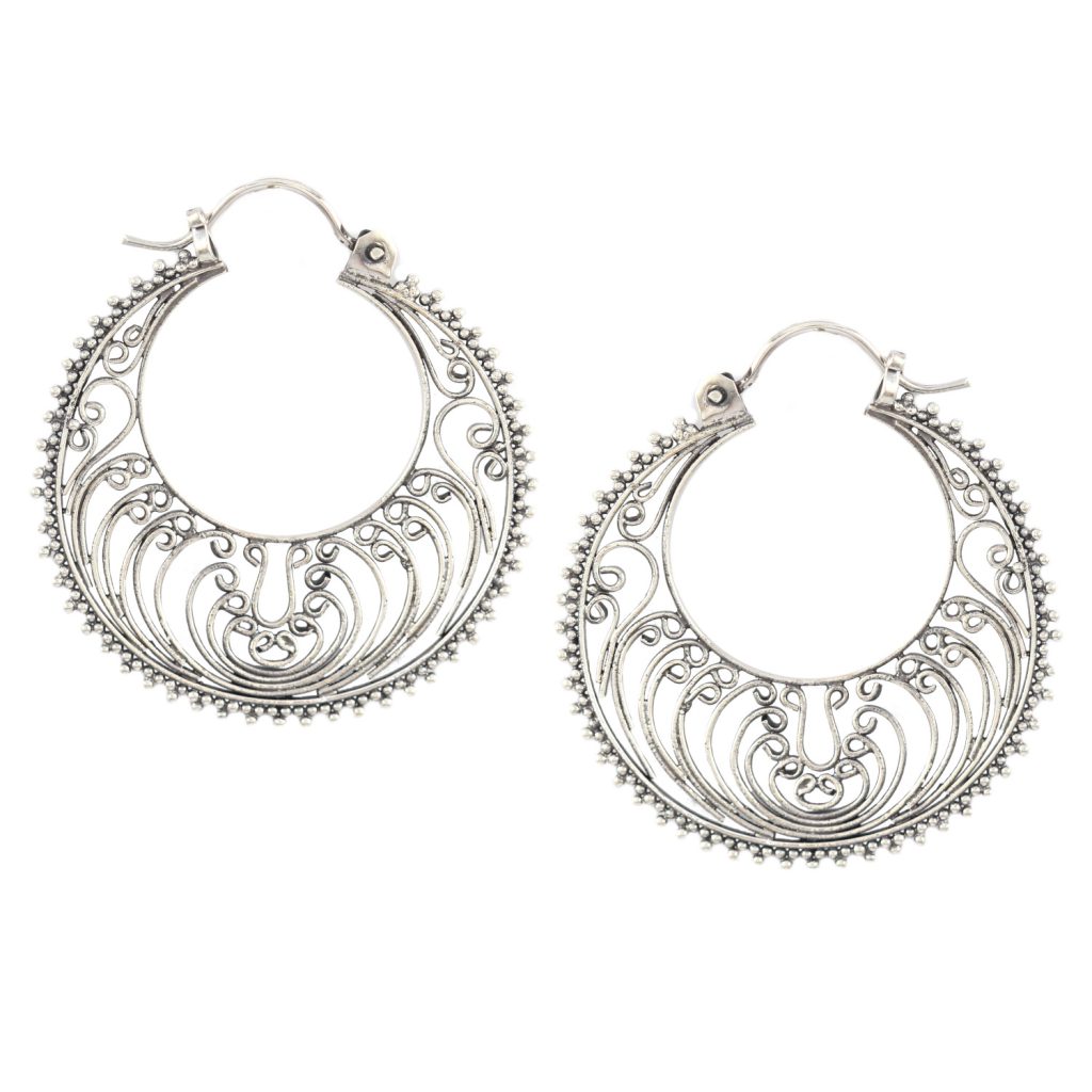 Anting Perak Kerawang Bulan Sabit E884