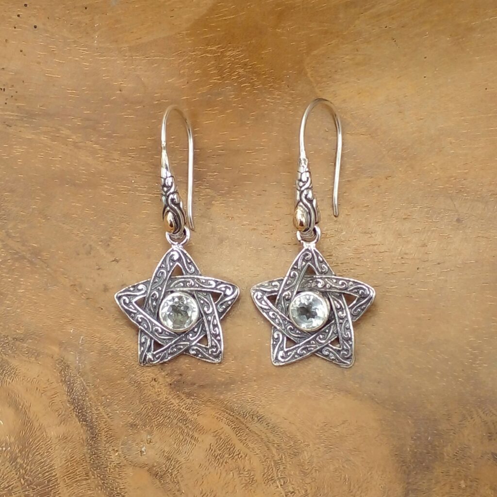 Anting Bintang Perak Ukiran Bali E1757