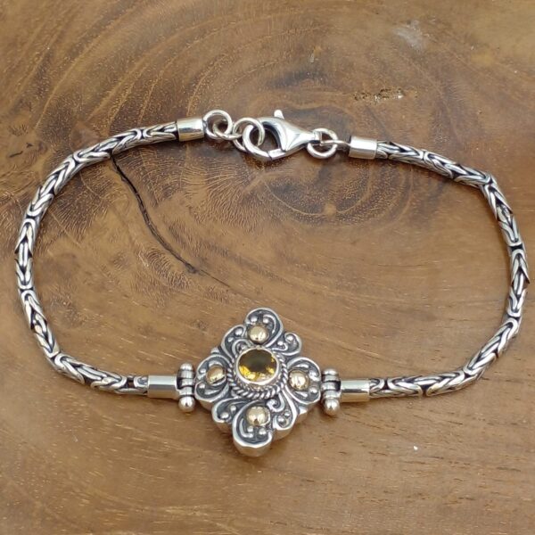 Gelang Perak Wajik Ukir dengan Permata dan Emas B573