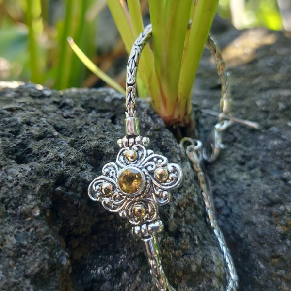 Gelang Perak Wajik Ukir dengan Permata dan Emas B573