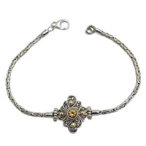 Gelang Perak Wajik Ukir dengan Permata dan Emas B573