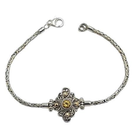 Gelang Perak Wajik Ukir dengan Permata dan Emas B573