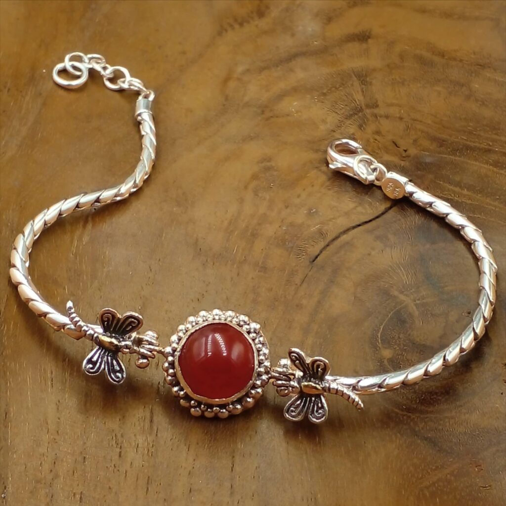 Gelang Perak Rantai Permata Carnelian Capung B608