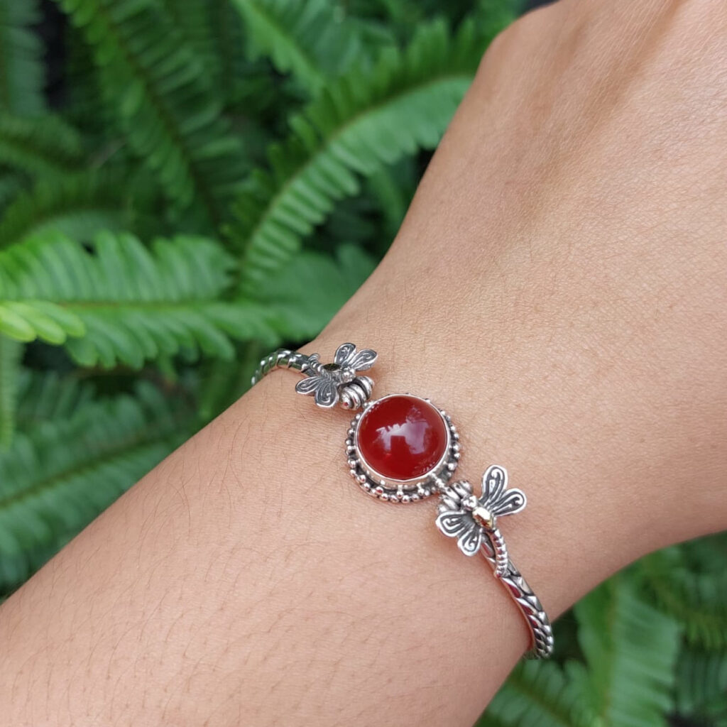 Gelang Perak Rantai Permata Carnelian Capung B608