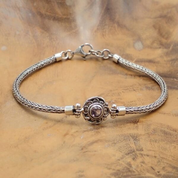 Gelang Rantai Perak Ukiran Bulat dengan Permata B701