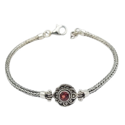 Gelang Rantai Perak Ukiran Bulat dengan Permata B701