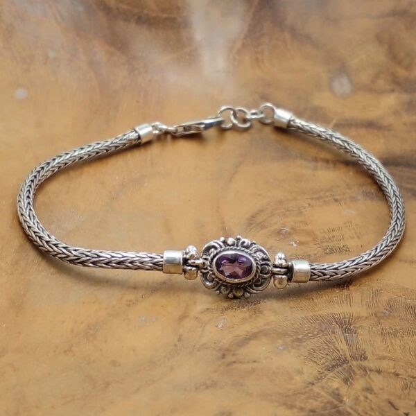 Gelang Rantai Perak Ukiran Bulat dengan Permata B702