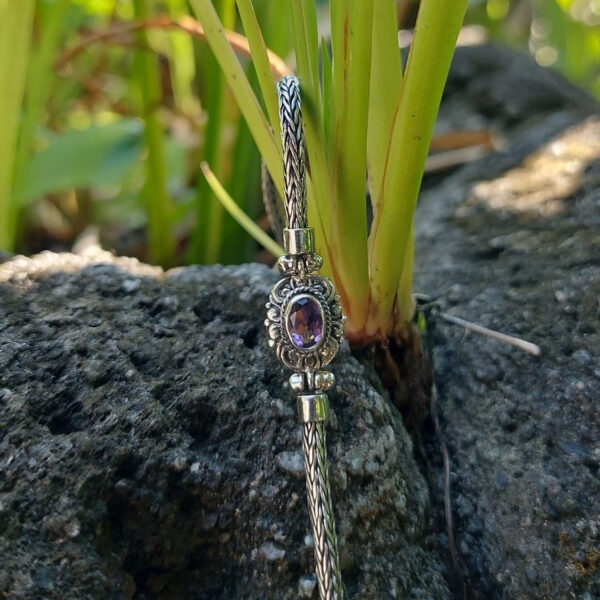 Gelang Rantai Perak Ukiran Bulat dengan Permata B702
