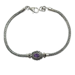 Gelang Rantai Perak Ukiran Bulat dengan Permata B702