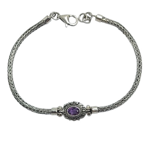 Gelang Rantai Perak Ukiran Bulat dengan Permata B702