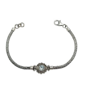 Gelang Rantai Perak Ukiran Bunga dengan Permata B703