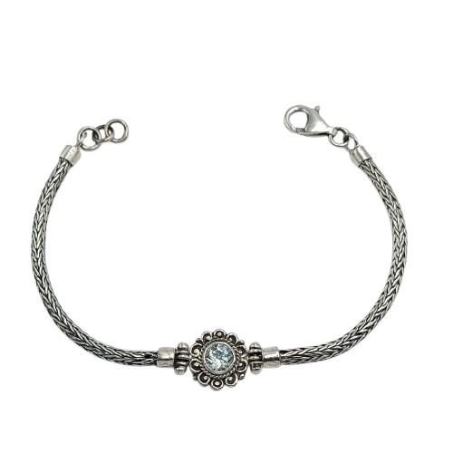 Gelang Rantai Perak Ukiran Bunga dengan Permata B703