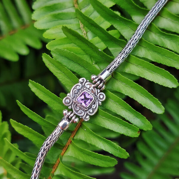 Gelang Perak Ukiran Kotak Amethyst B705