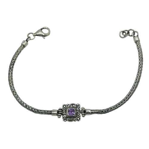 Gelang Perak Ukiran Kotak Amethyst B705