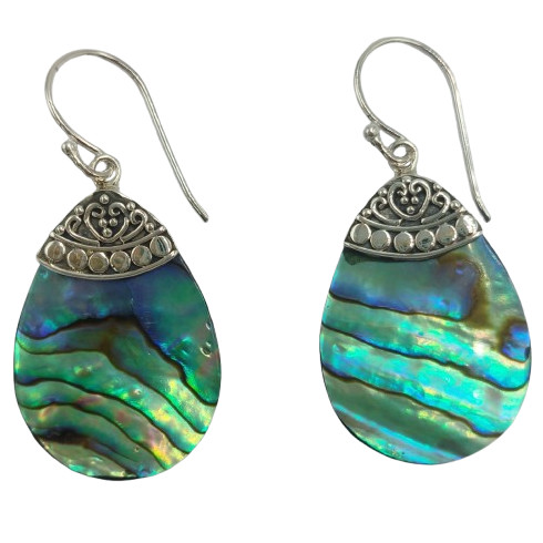 Anting Perak Kerang Tetes Ukiran Bali E1052