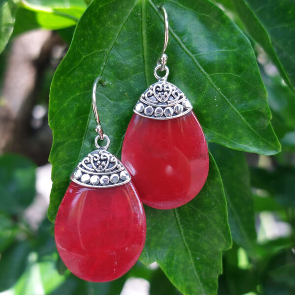 Anting Perak Kerang Tetes Ukiran Bali E1052