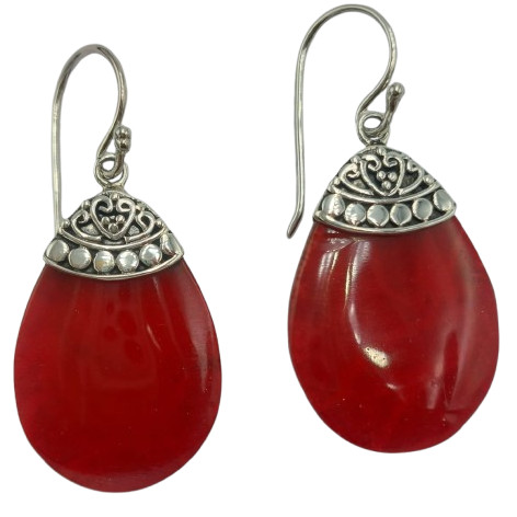 Anting Perak Kerang Tetes Ukiran Bali E1052