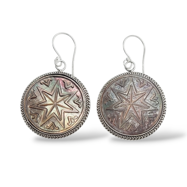 Anting Perak Kerang Bulat Ukiran Bintang E1565